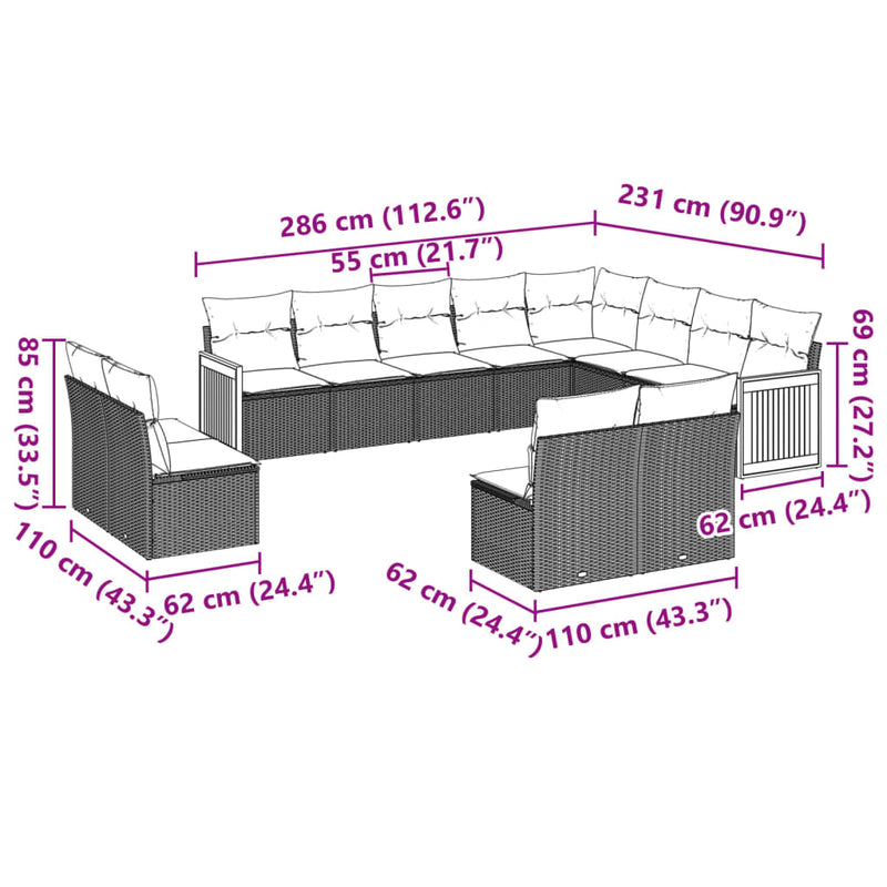 12 Piece Garden Sofa Set with Cushions Beige Poly Rattan Payday Deals