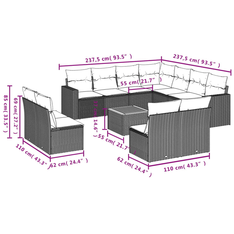 12 Piece Garden Sofa Set with Cushions Beige Poly Rattan Payday Deals