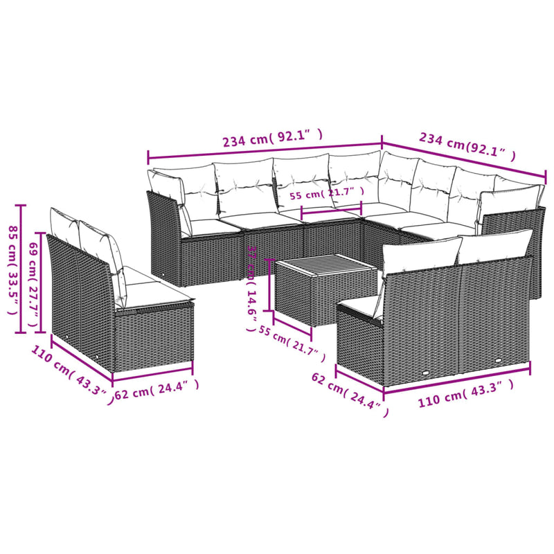 12 Piece Garden Sofa Set with Cushions Beige Poly Rattan Payday Deals