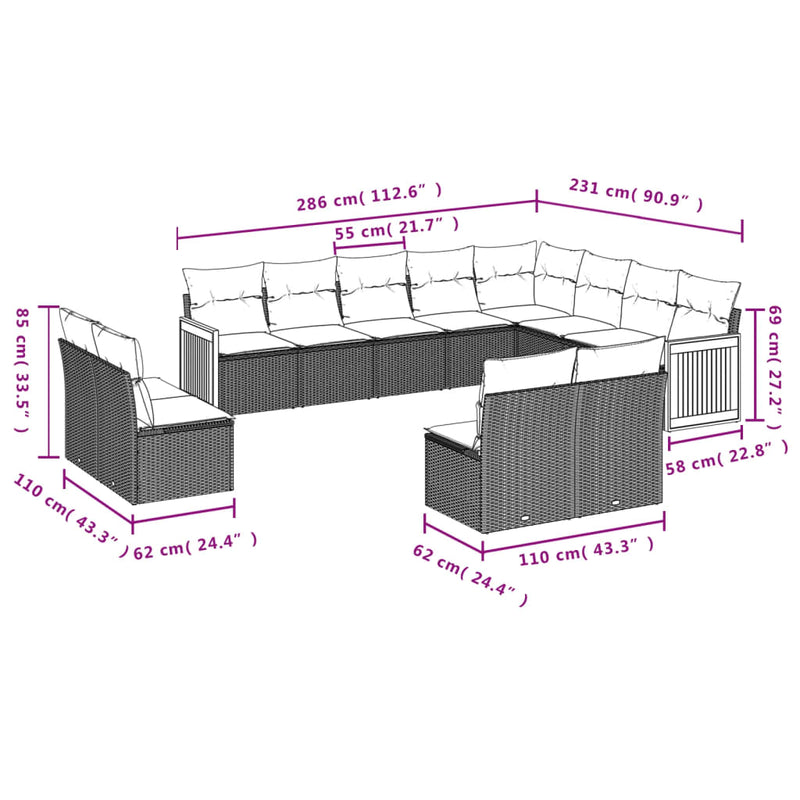 12 Piece Garden Sofa Set with Cushions Beige Poly Rattan Payday Deals