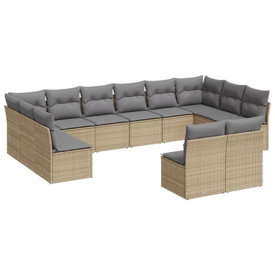 12 Piece Garden Sofa Set with Cushions Beige Poly Rattan Payday Deals