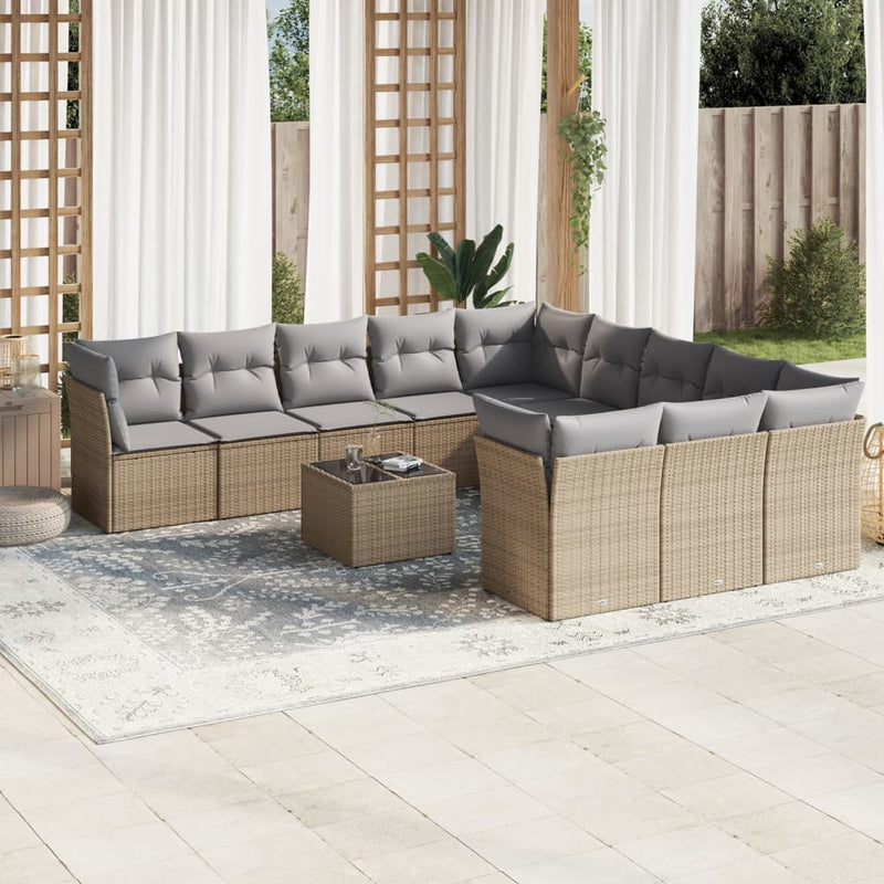 12 Piece Garden Sofa Set with Cushions Beige Poly Rattan Payday Deals