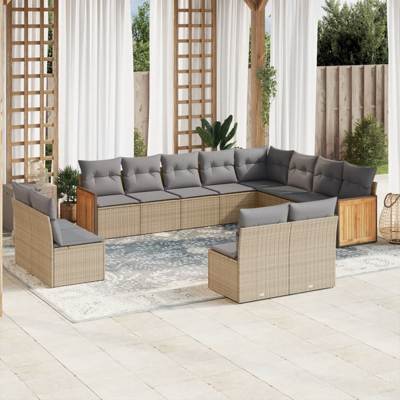 12 Piece Garden Sofa Set with Cushions Beige Poly Rattan Payday Deals