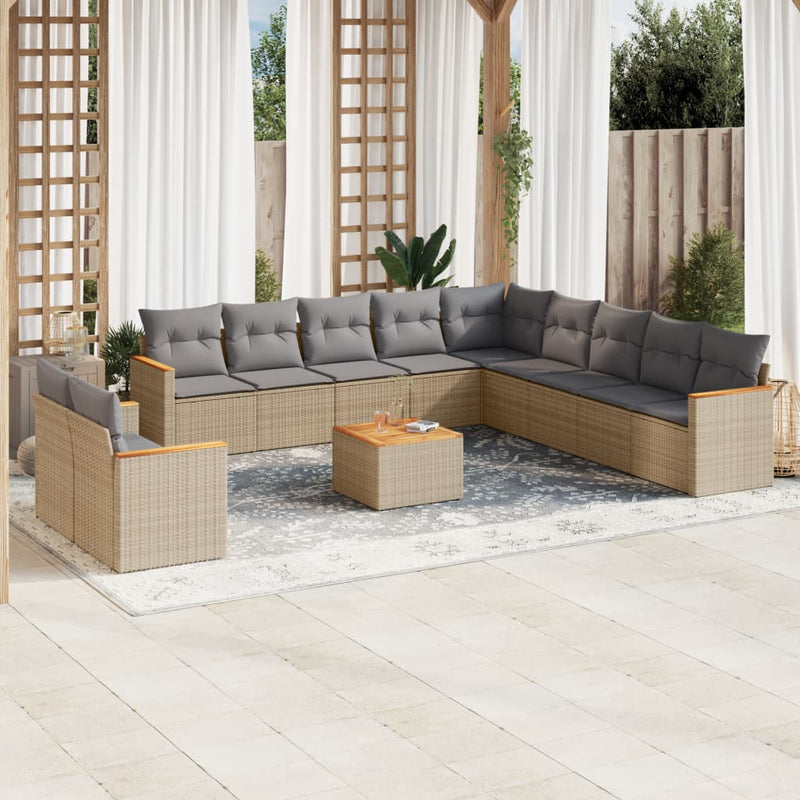 12 Piece Garden Sofa Set with Cushions Beige Poly Rattan Payday Deals