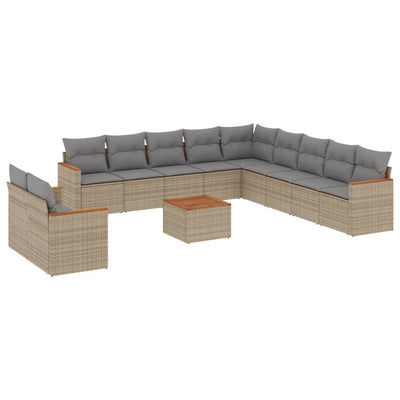 12 Piece Garden Sofa Set with Cushions Beige Poly Rattan Payday Deals