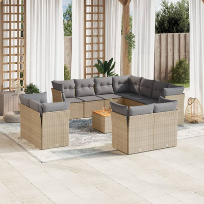 12 Piece Garden Sofa Set with Cushions Beige Poly Rattan