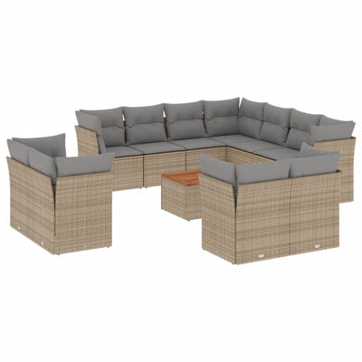 12 Piece Garden Sofa Set with Cushions Beige Poly Rattan Payday Deals