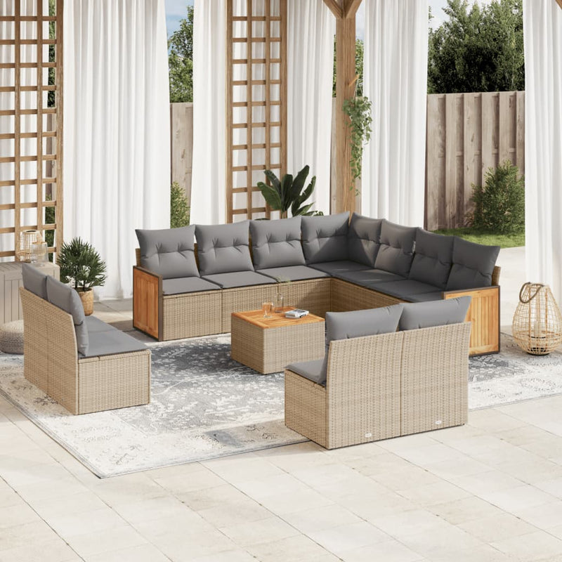 12 Piece Garden Sofa Set with Cushions Beige Poly Rattan Payday Deals