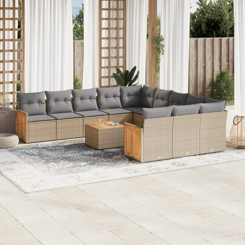 12 Piece Garden Sofa Set with Cushions Beige Poly Rattan Payday Deals