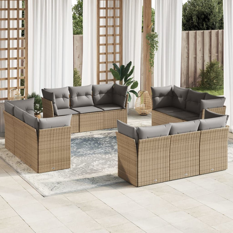 12 Piece Garden Sofa Set with Cushions Beige Poly Rattan Payday Deals