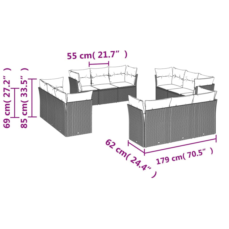 12 Piece Garden Sofa Set with Cushions Beige Poly Rattan Payday Deals