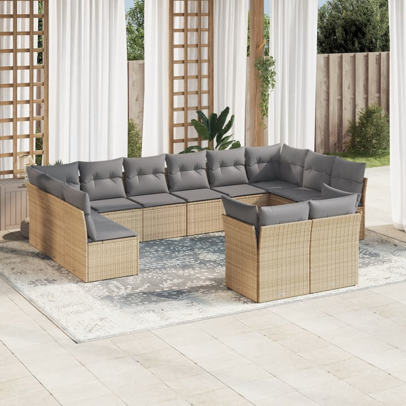 12 Piece Garden Sofa Set with Cushions Beige Poly Rattan Payday Deals