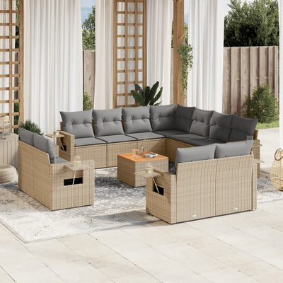 12 Piece Garden Sofa Set with Cushions Beige Poly Rattan