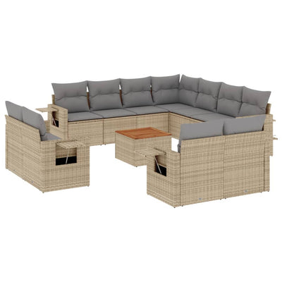 12 Piece Garden Sofa Set with Cushions Beige Poly Rattan Payday Deals