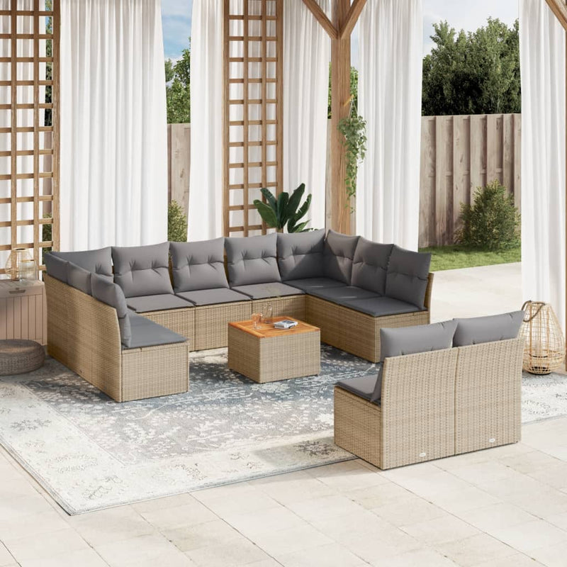 12 Piece Garden Sofa Set with Cushions Beige Poly Rattan Payday Deals