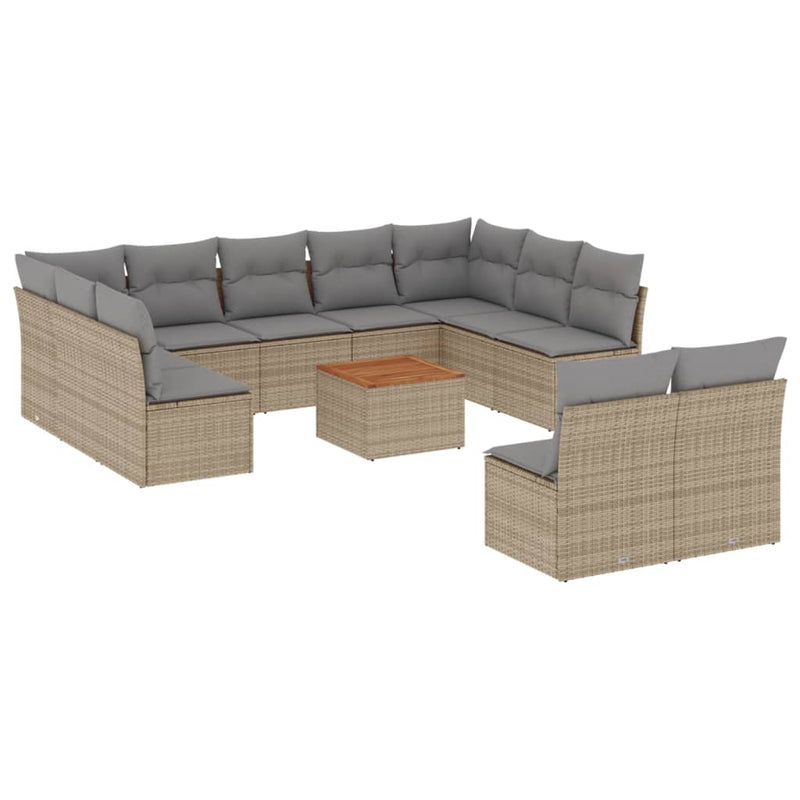 12 Piece Garden Sofa Set with Cushions Beige Poly Rattan Payday Deals