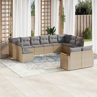 12 Piece Garden Sofa Set with Cushions Beige Poly Rattan