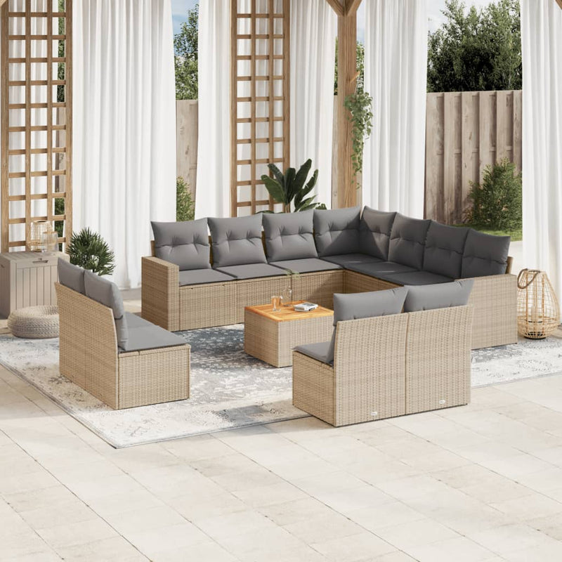 12 Piece Garden Sofa Set with Cushions Beige Poly Rattan Payday Deals