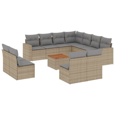 12 Piece Garden Sofa Set with Cushions Beige Poly Rattan Payday Deals