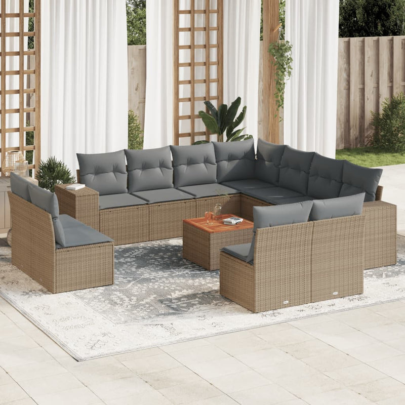 12 Piece Garden Sofa Set with Cushions Beige Poly Rattan Payday Deals