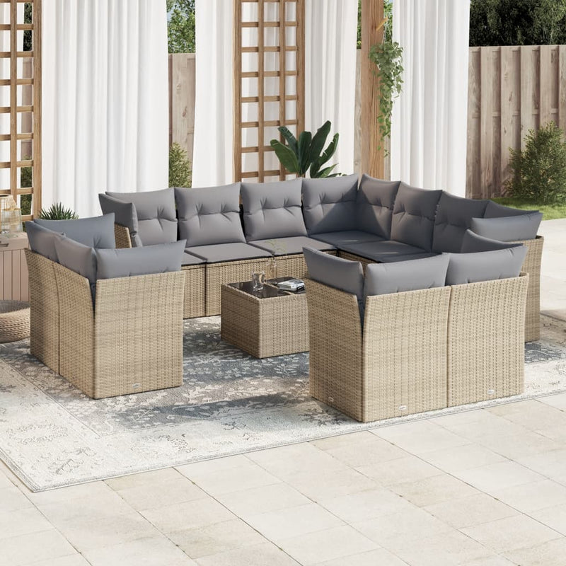 12 Piece Garden Sofa Set with Cushions Beige Poly Rattan Payday Deals