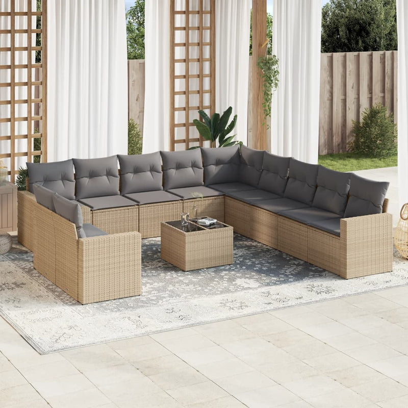 12 Piece Garden Sofa Set with Cushions Beige Poly Rattan Payday Deals