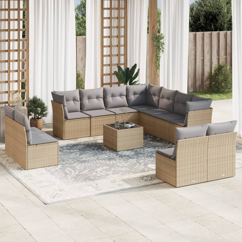 12 Piece Garden Sofa Set with Cushions Beige Poly Rattan Payday Deals