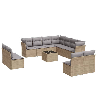 12 Piece Garden Sofa Set with Cushions Beige Poly Rattan Payday Deals