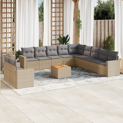 12 Piece Garden Sofa Set with Cushions Beige Poly Rattan