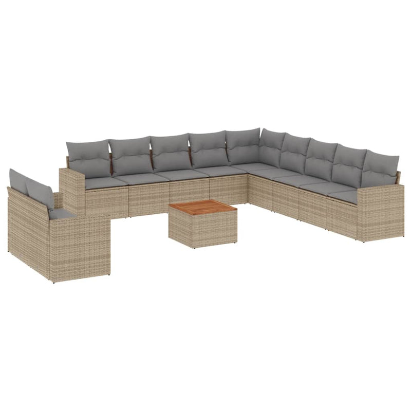 12 Piece Garden Sofa Set with Cushions Beige Poly Rattan Payday Deals