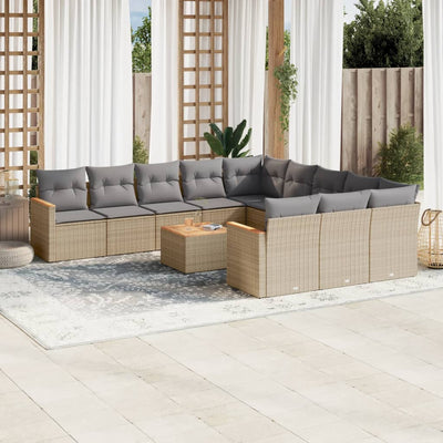 12 Piece Garden Sofa Set with Cushions Beige Poly Rattan