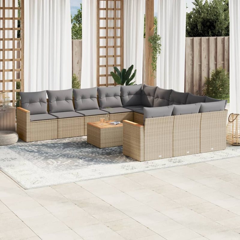 12 Piece Garden Sofa Set with Cushions Beige Poly Rattan Payday Deals