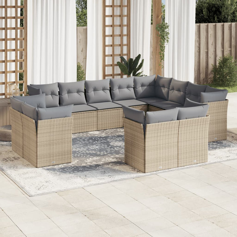 12 Piece Garden Sofa Set with Cushions Beige Poly Rattan Payday Deals