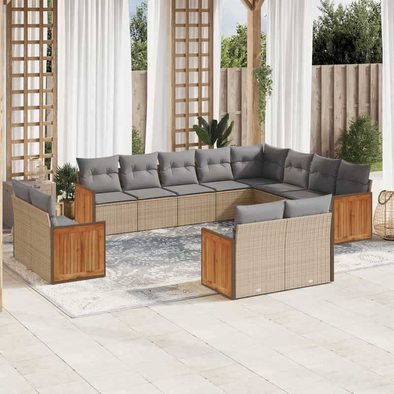 12 Piece Garden Sofa Set with Cushions Beige Poly Rattan Payday Deals