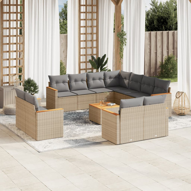 12 Piece Garden Sofa Set with Cushions Beige Poly Rattan Payday Deals