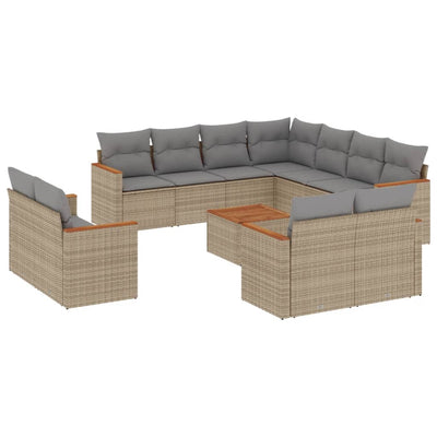 12 Piece Garden Sofa Set with Cushions Beige Poly Rattan Payday Deals