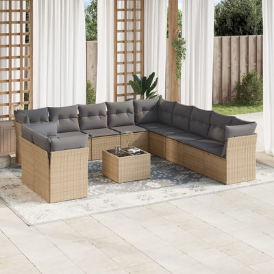 12 Piece Garden Sofa Set with Cushions Beige Poly Rattan