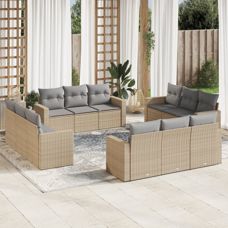 12 Piece Garden Sofa Set with Cushions Beige Poly Rattan Payday Deals