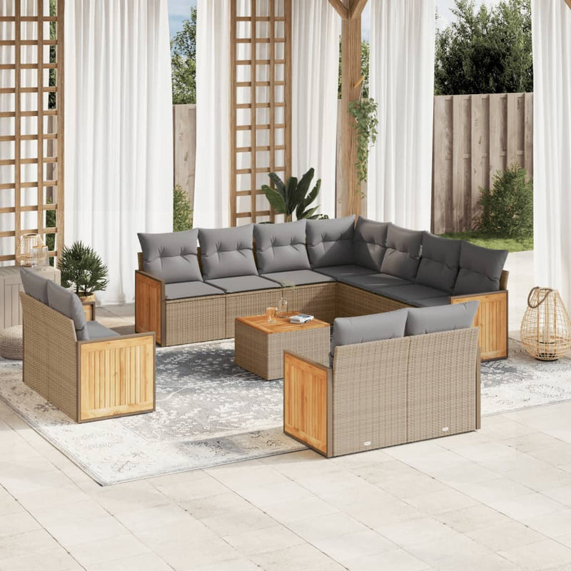 12 Piece Garden Sofa Set with Cushions Beige Poly Rattan Payday Deals