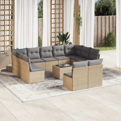 12 Piece Garden Sofa Set with Cushions Beige Poly Rattan