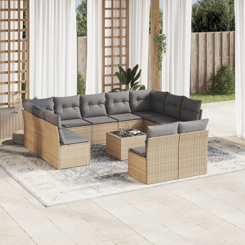 12 Piece Garden Sofa Set with Cushions Beige Poly Rattan Payday Deals