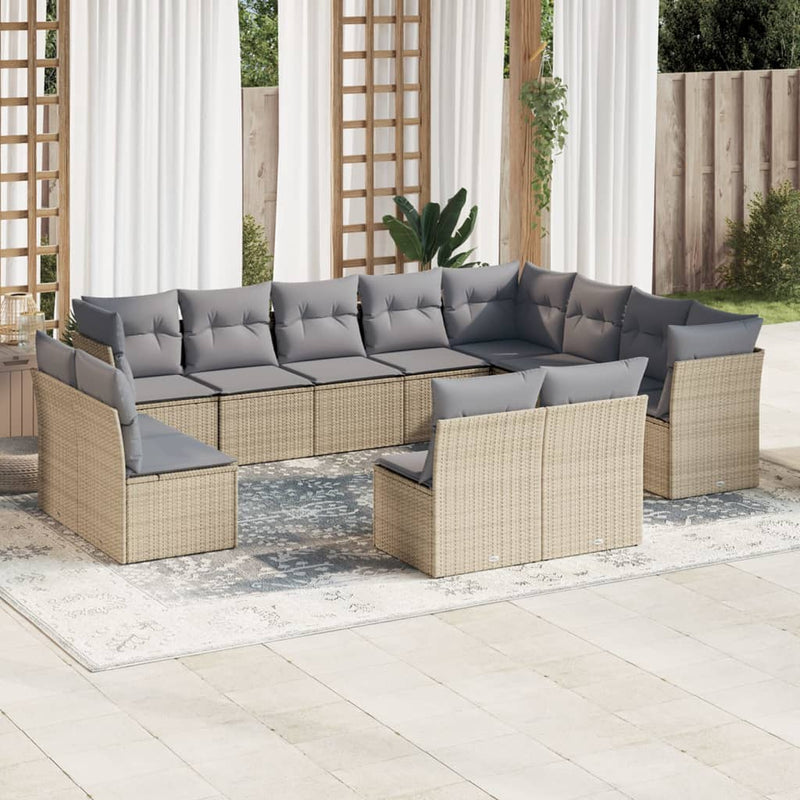 12 Piece Garden Sofa Set with Cushions Beige Poly Rattan Payday Deals