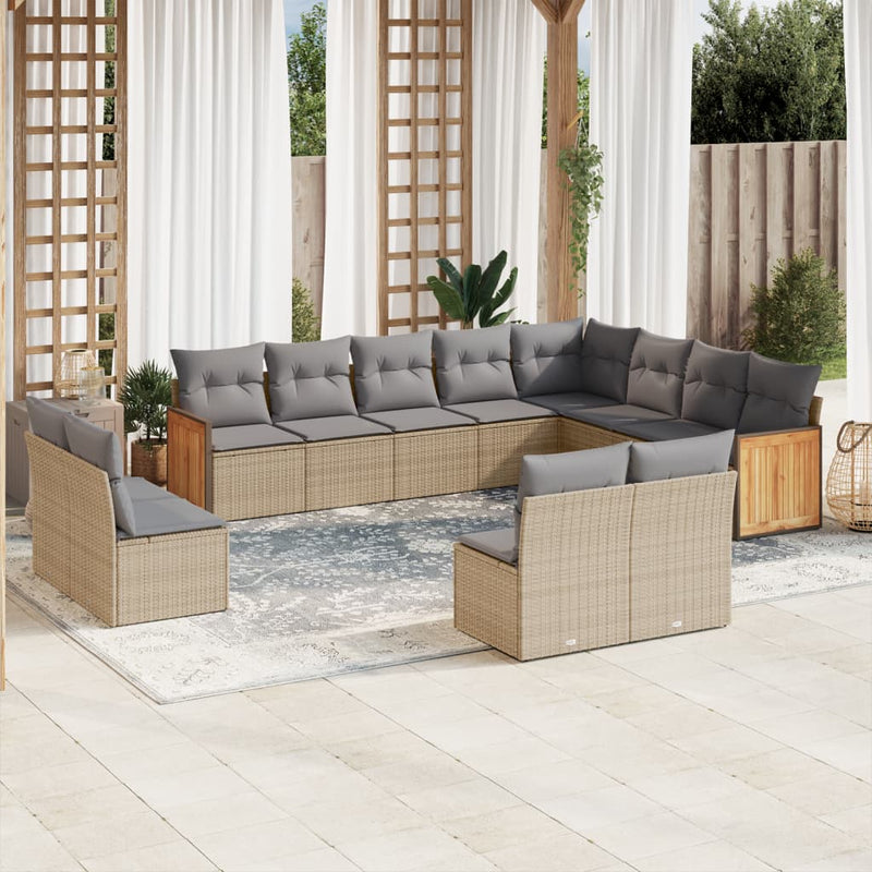 12 Piece Garden Sofa Set with Cushions Beige Poly Rattan Payday Deals