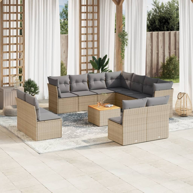 12 Piece Garden Sofa Set with Cushions Beige Poly Rattan Payday Deals