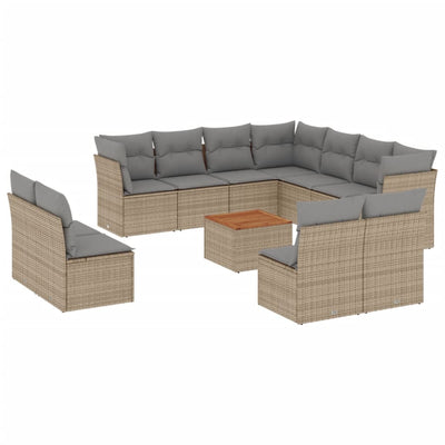 12 Piece Garden Sofa Set with Cushions Beige Poly Rattan Payday Deals