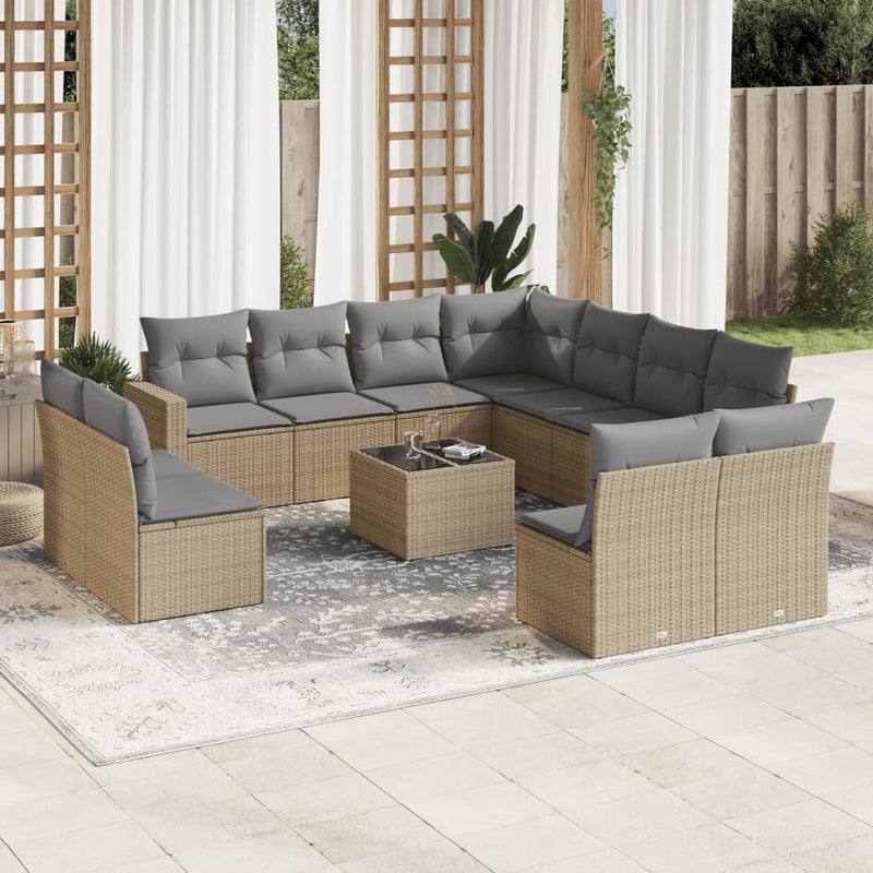 12 Piece Garden Sofa Set with Cushions Beige Poly Rattan Payday Deals