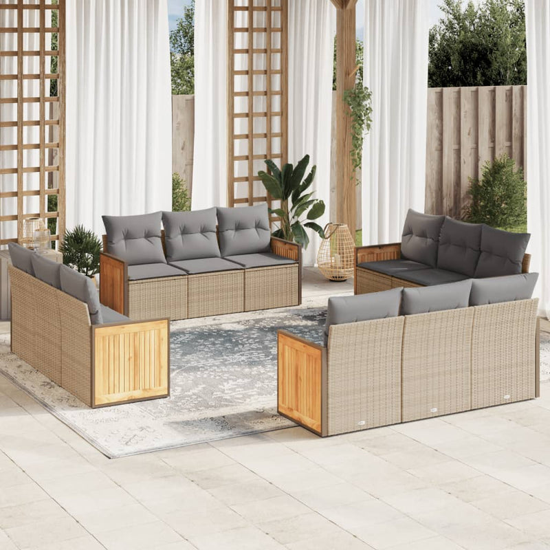 12 Piece Garden Sofa Set with Cushions Beige Poly Rattan Payday Deals