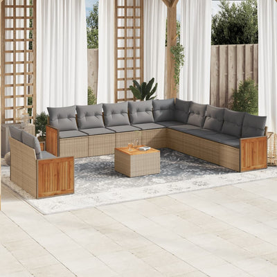 12 Piece Garden Sofa Set with Cushions Beige Poly Rattan