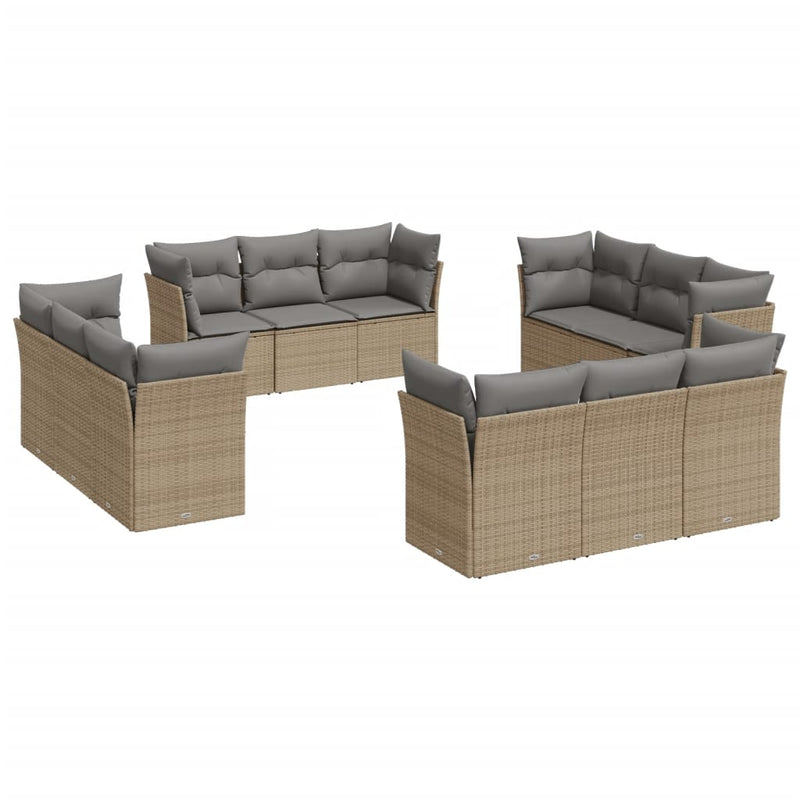 12 Piece Garden Sofa Set with Cushions Beige Poly Rattan Payday Deals