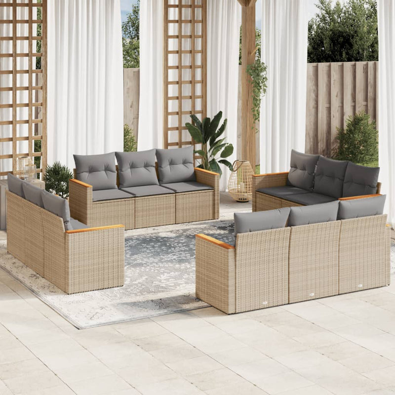 12 Piece Garden Sofa Set with Cushions Beige Poly Rattan Payday Deals